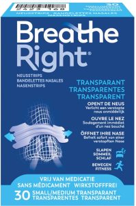 Breathe Right Neusstrips – Transparant S/M, 30 stuks
