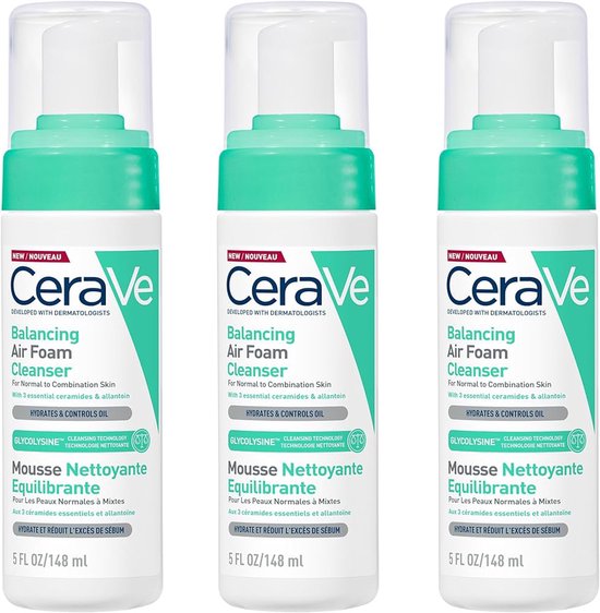 CeraVe Balancing Air Foam Reinigingsschuim – 3x 148 ml