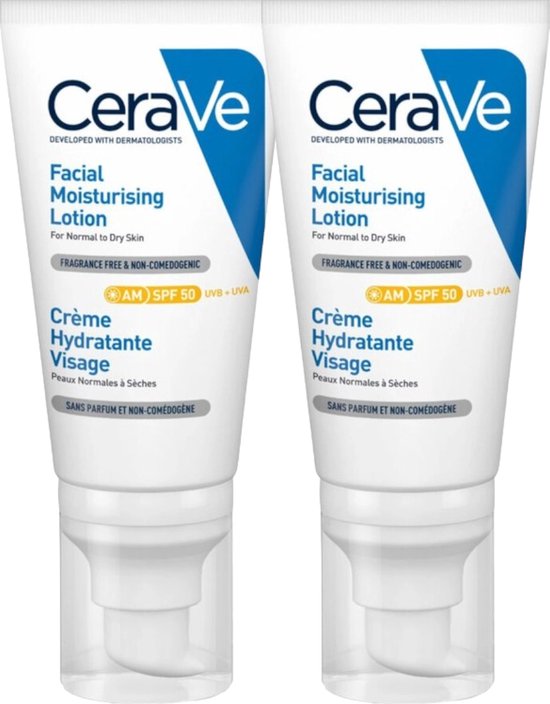 CeraVe Hydraterende Gezichtscrème SPF 50 – 2 x 52 ml