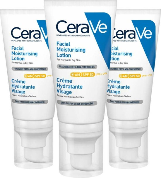 CeraVe Hydraterende Gezichtscrème SPF 50 – 3 x 52 ml