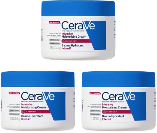 CeraVe Intensief Hydraterende Crème droge huid – 3x 340 g