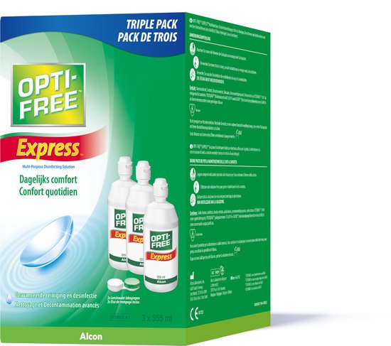 Opti-Free Express Lenzenvloeistof – 3×355 ml + 3 lensdoosjes