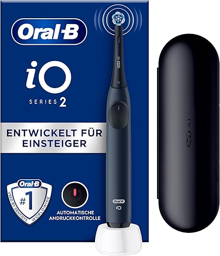 Oral-B iO Series 2 Elektrische tandenborstel/elektrische tandenborstel, 1 opzetborstel, 3 poetsmodi voor tandverzorging, magneettechnologie, reisetui, ontworpen door bruin, oceaanblauw