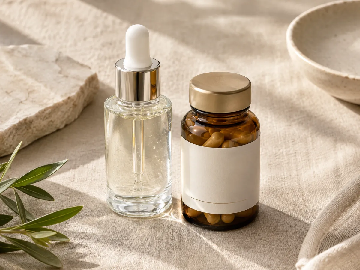 Niacinamide serum naast ceramiden supplement voor huidbarrière herstel