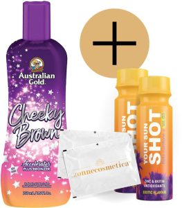 Australian Gold + Cheeky Brown + 2x Sun Shots, 2x doekjes