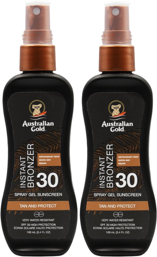 Australian Gold Spraygel SPF 30 met Bronzer – 2×100 ml
