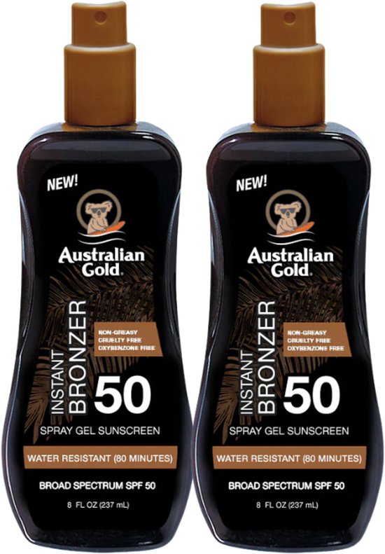 Australian Gold Spraygel SPF 50 met Bronzer – 2 x 237 ml
