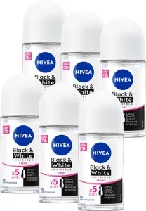 Nivea Black & White Clear Deo Roller – 6 x 50 ml