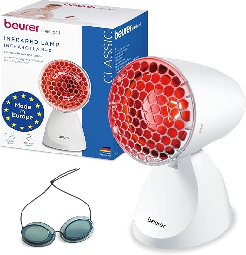Beurer IL 11 Infraroodlamp met beschermrooster, medisch apparaat met weldadige warmte voor gebruik bij verkoudheid en spierspanning, 5 hellingsniveaus, inclusief beschermbril