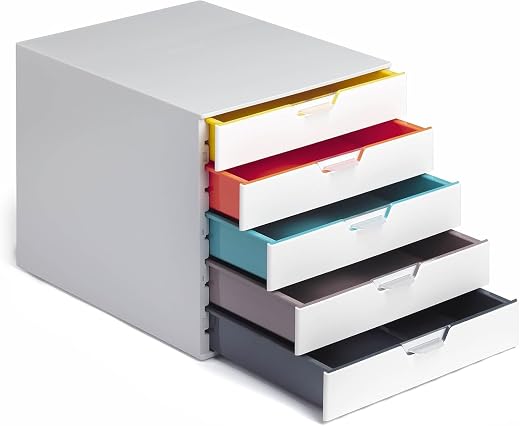Durable 762527 Ladebox A4 (Varicolor Mix) 5 compartimenten, met etiketten voor het etiketteren, veelkleurig, met een etiket voor de etikettering