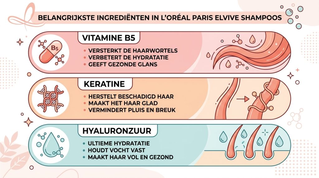 Infographic over ingrediënten in L'Oréal Paris Elvive Shampoos