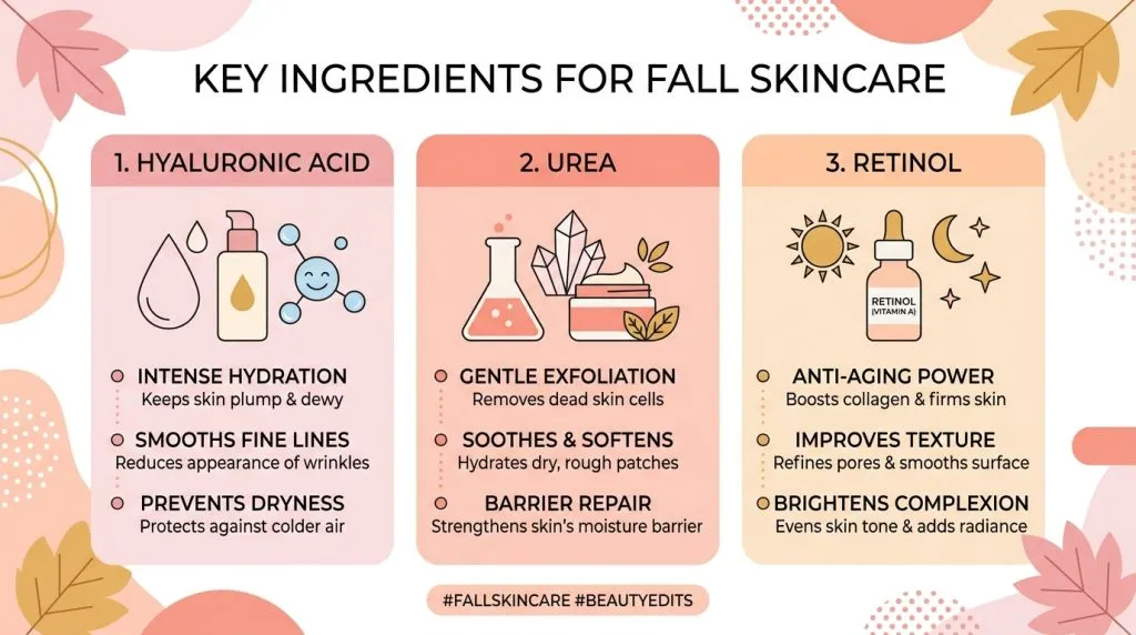 Infographic met belangrijke ingrediënten voor herfst beautyproducten
