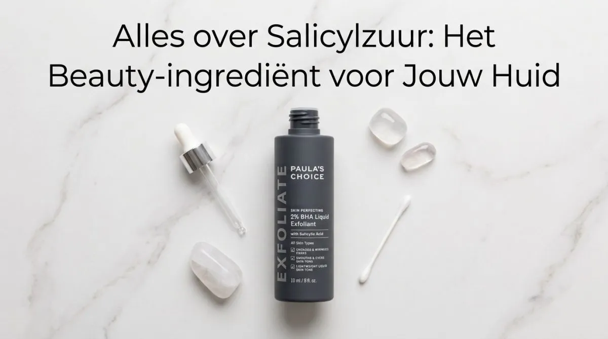 Afbeelding van salicylzuur in een flesje op een marmeren achtergrond