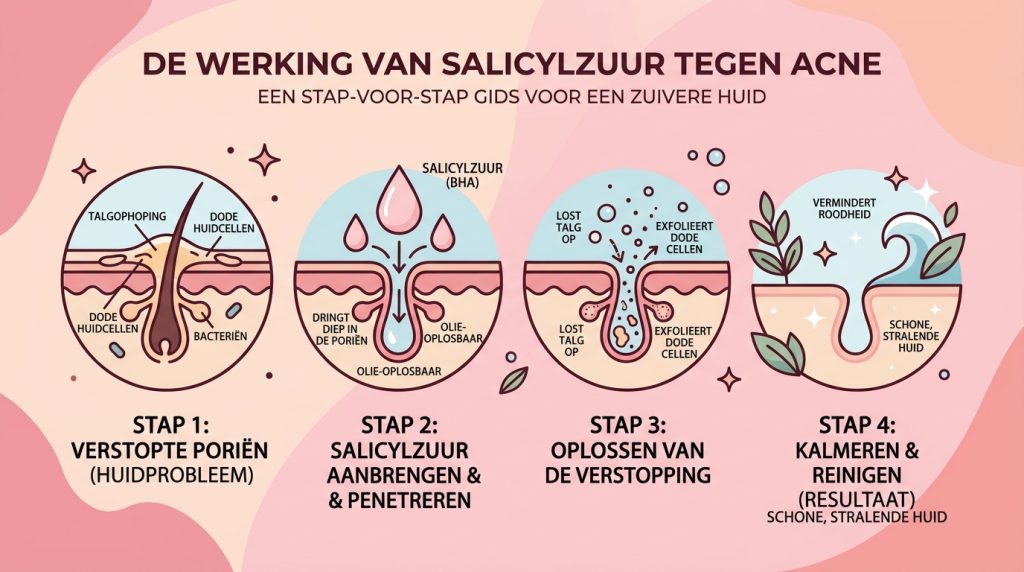Infographic over de werking van salicylzuur in de huid