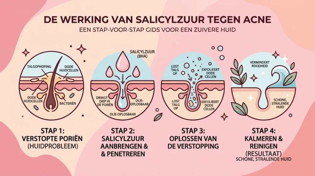 Infographic over de werking van salicylzuur in de huid