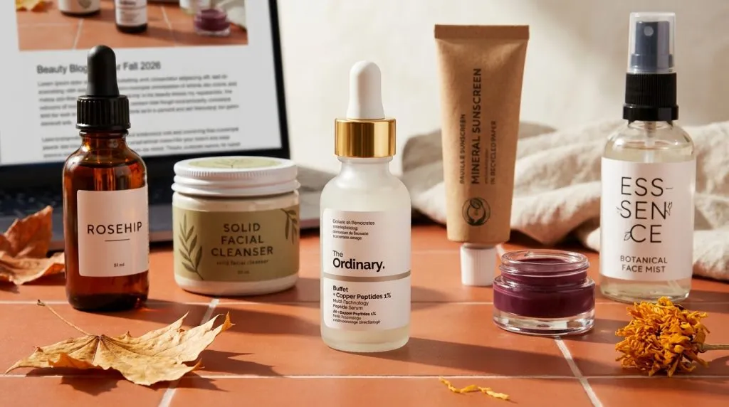Een foto van trendy beautyproducten voor de herfst van 2026
