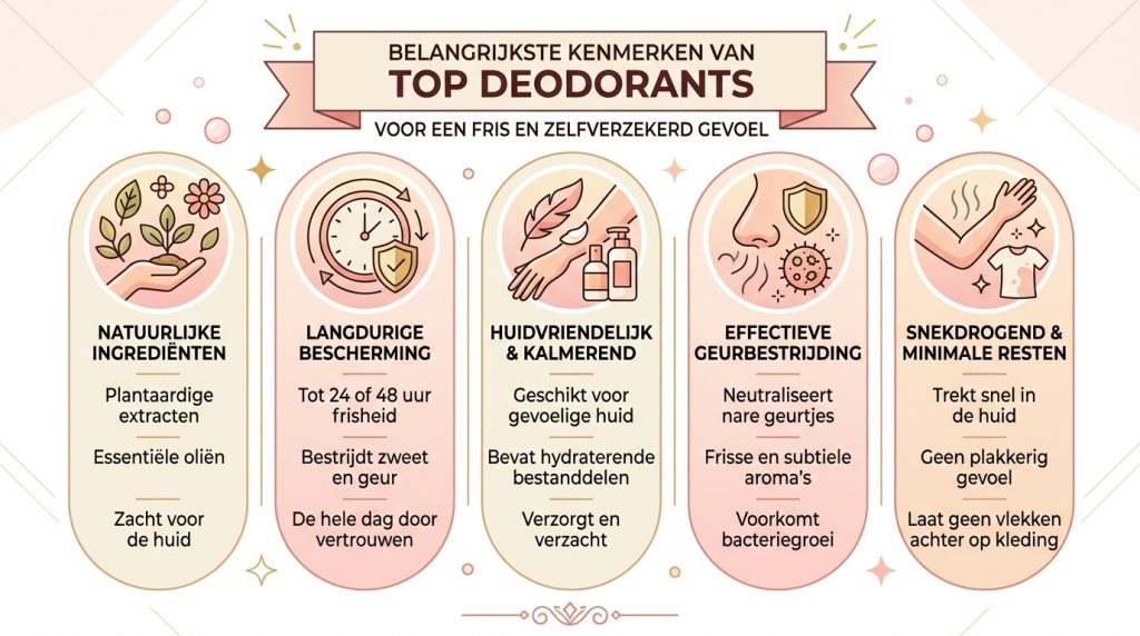Infographic met belangrijke eigenschappen van de beste deodorant