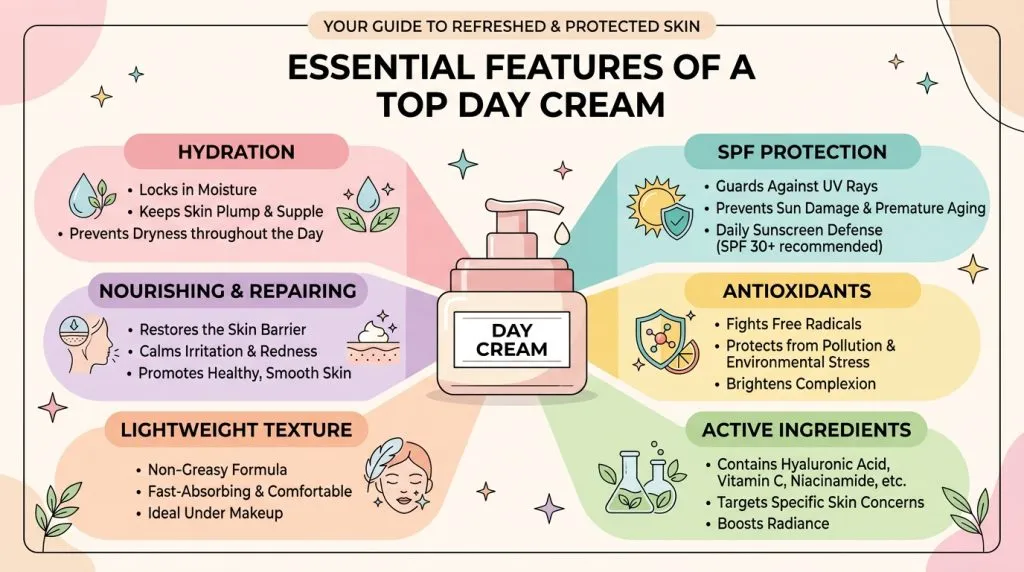Infographic over de kenmerken van de beste dagcrème