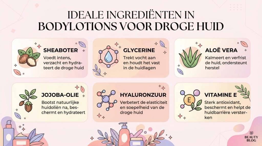 Beste bodylotion voor droge huid - ingrediënten infographic