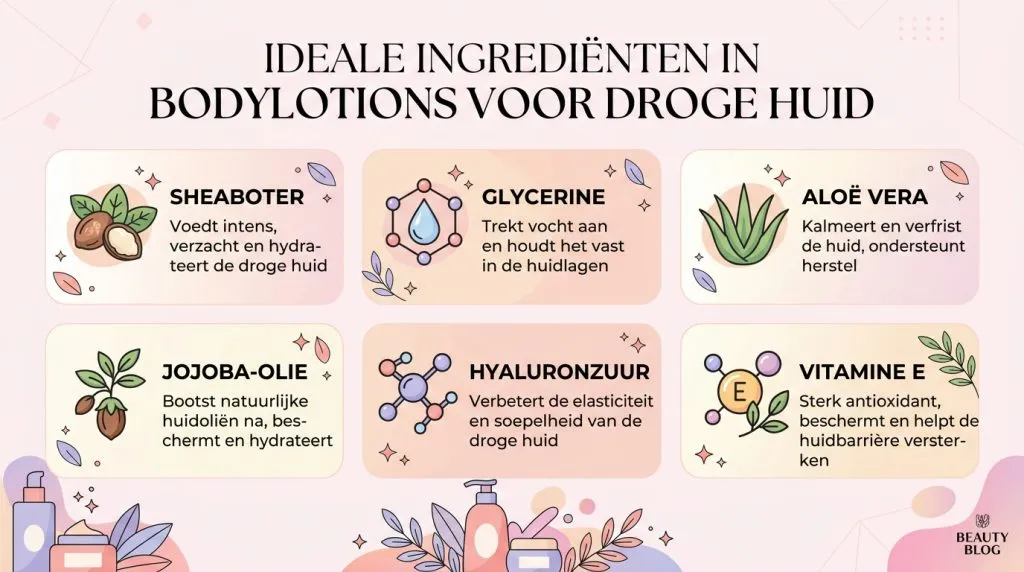 Beste bodylotion voor droge huid - ingrediënten infographic