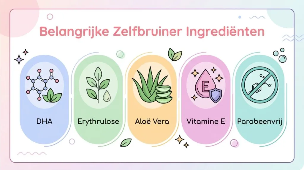 Infographic die de belangrijkste ingrediënten in zelfbruiners toont