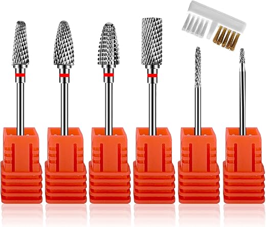 7 stuks nagelfreesbits, nagelfrees opzetstukken, nagelboor professionele nagelboor manicure hardmetaal, verwijderen gelnagels, met penseel (stijl 3)