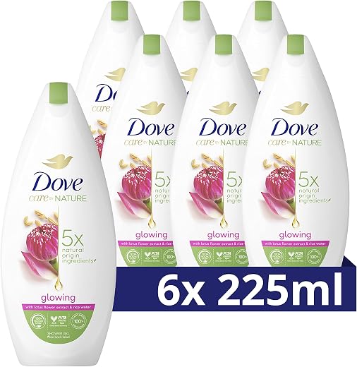 Dove Care by Nature Glowing Verzorgende Douchegel, met lotusbloemextract en rijstwater - 6 x 225 ml - Voordeelverpakking