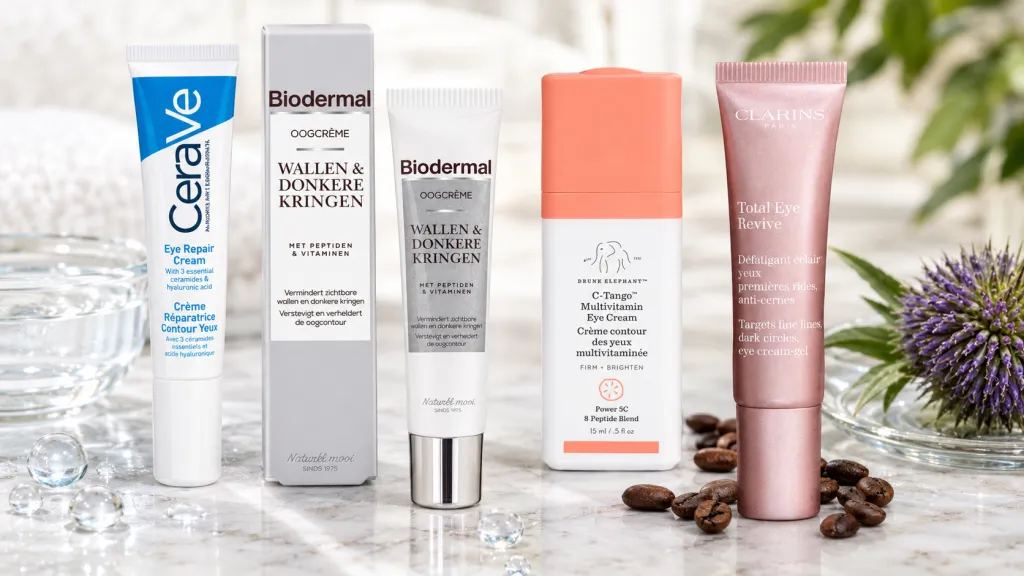 CeraVe Oogcrème tegen wallen en donkere kringen – 14 ml en Biodermal Oogcrème – Wallen & Donkere Kringen en Drunk Elephant C-