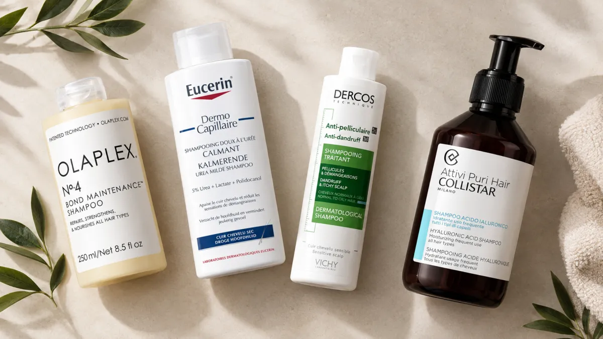 Beste shampoo 2026: Olaplex No.4 Bond Maintenance Shampoo – 250 ml en Eucerin DermoCapillaire Kalmerende Urea Shampoo – 250 m