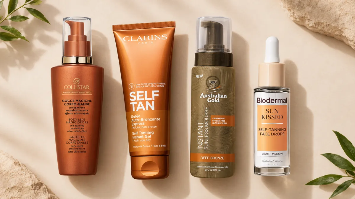 Beste zelfbruiner: Collistar Magic Drops Zelfbruiner – 125 ml en Clarins Instant Zelfbruiner Gel – Aloë Vera 125 ml en Austra