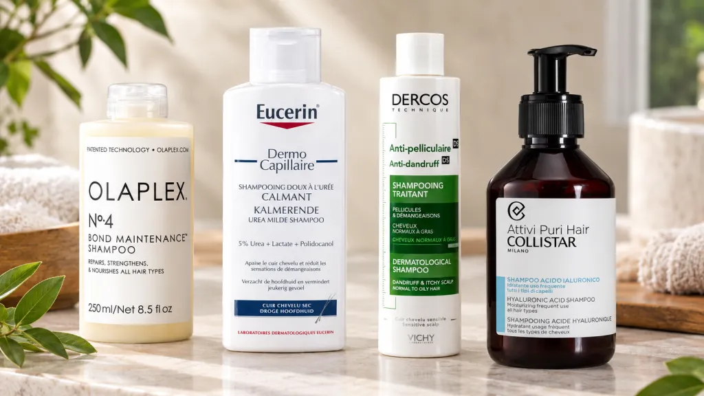 Beste shampoo 2026: Olaplex No.4 Bond Maintenance Shampoo – 250 ml en Eucerin DermoCapillaire Kalmerende Urea Shampoo – 250 m