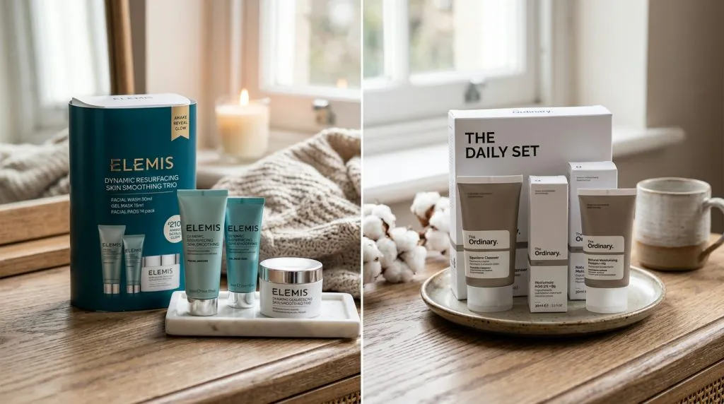 Vergelijking van budget en premium huidverzorging giftsets