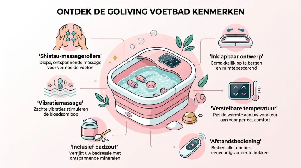 Infographic over de functies van het Goliving voetbad