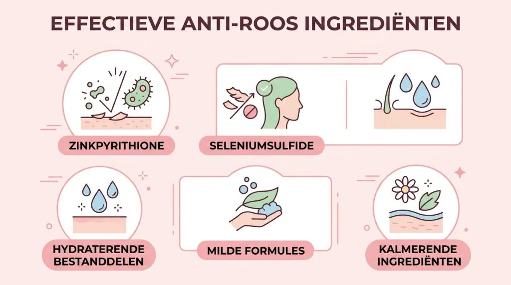 Infographic met effectieve anti-roos shampoo ingrediënten