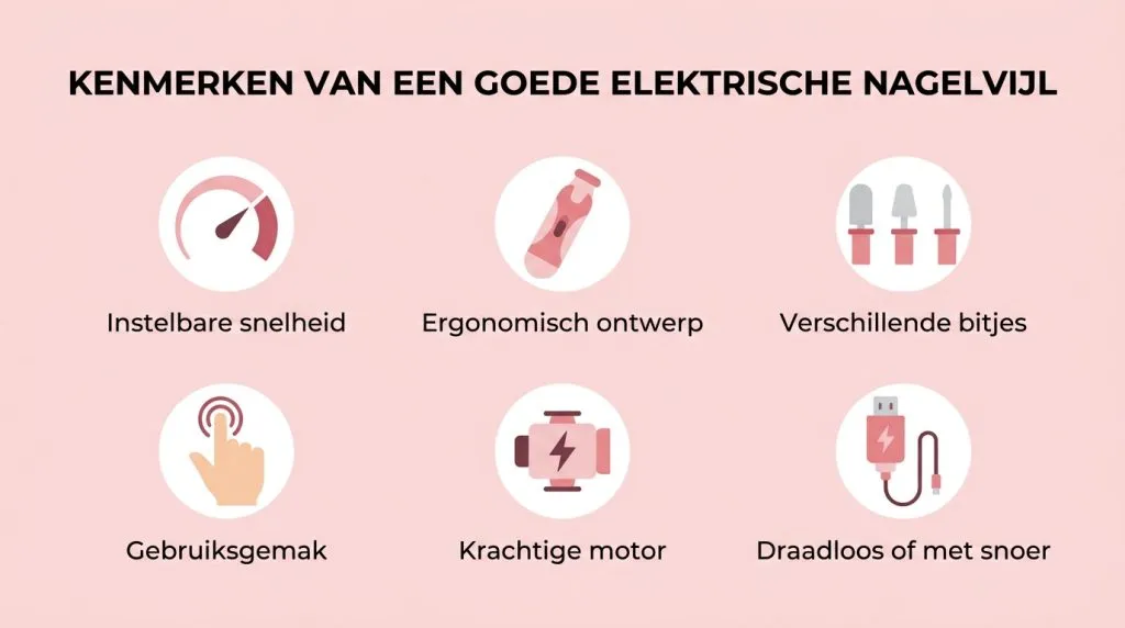 Infographic met kenmerken van een goede elektrische nagelvijl