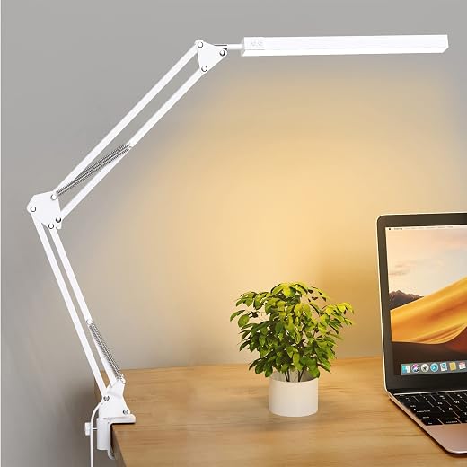 SKYLEO LED Bureaulamp met Klem - Oogbeschermende LED Lamp - Multi-hoek Verstelbare Werklamp - 3 Lichtstanden X 10 Helderheidsniveaus - Wit