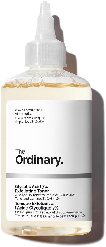 The Ordinary Glycolic Acid 7% Exfoliating Toner, Exfoliërende met glycolzuur, verhelderende en gladmakende dagelijkse toner voor een egalere teint, 240 ml